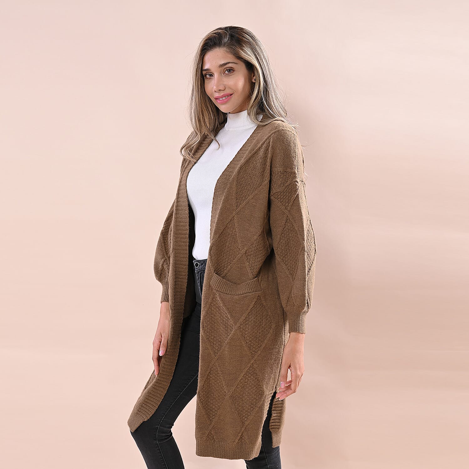 LA MAREY Chunky Cable Knitted Long Cardigan ( One Size )