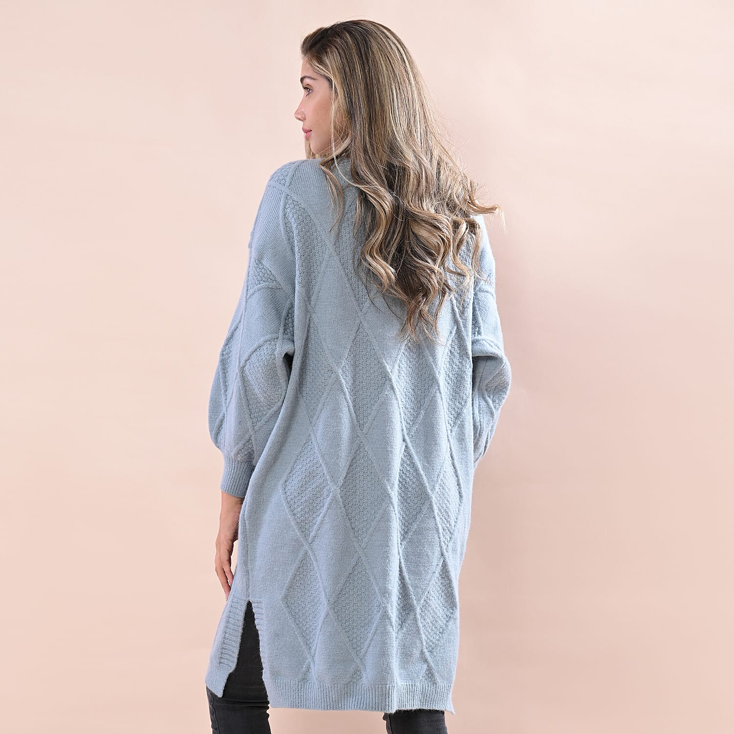 LA MAREY Chunky Cable Knitted Long Cardigan (Size 90x62 Cm) - Pastel Green