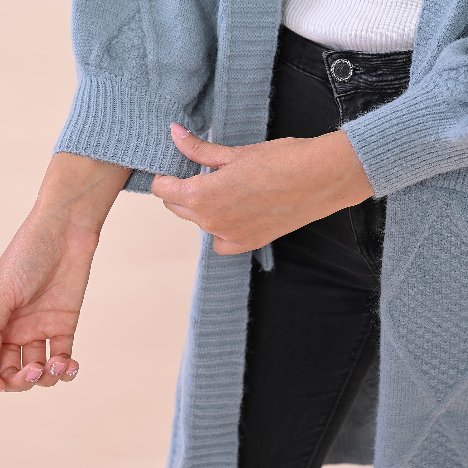 LA MAREY Chunky Cable Knitted Long Cardigan (Size 90x62 Cm) - Pastel Green