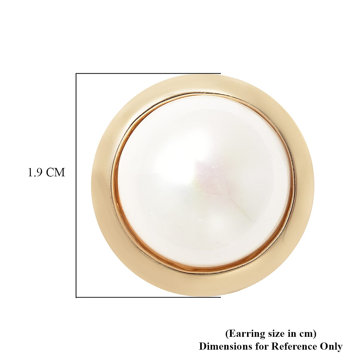 White Shell Pearl Stud Clip Earrings in Yellow Gold Tone