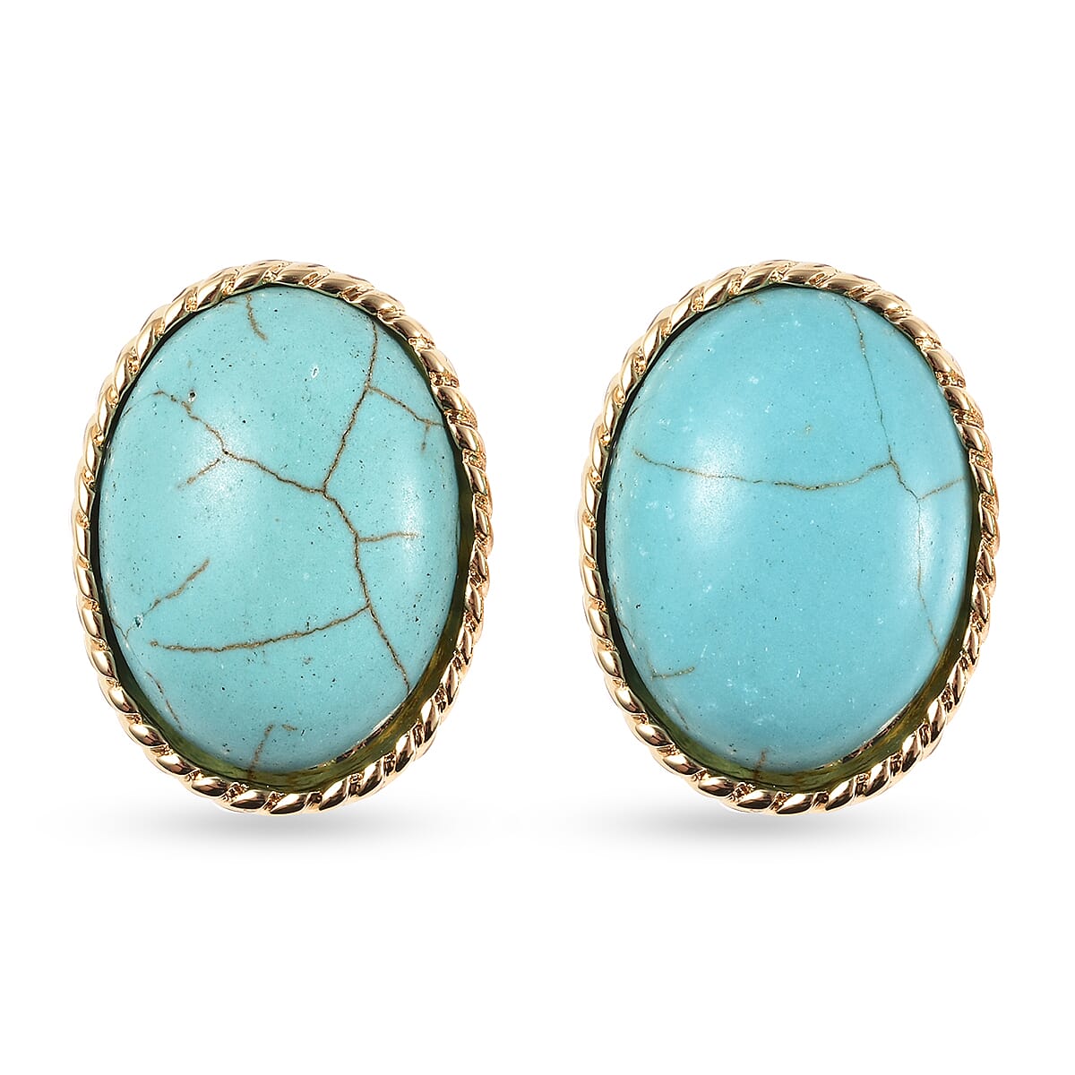 Blue Howlite French Clip Earrings in Yellow Gold Tone