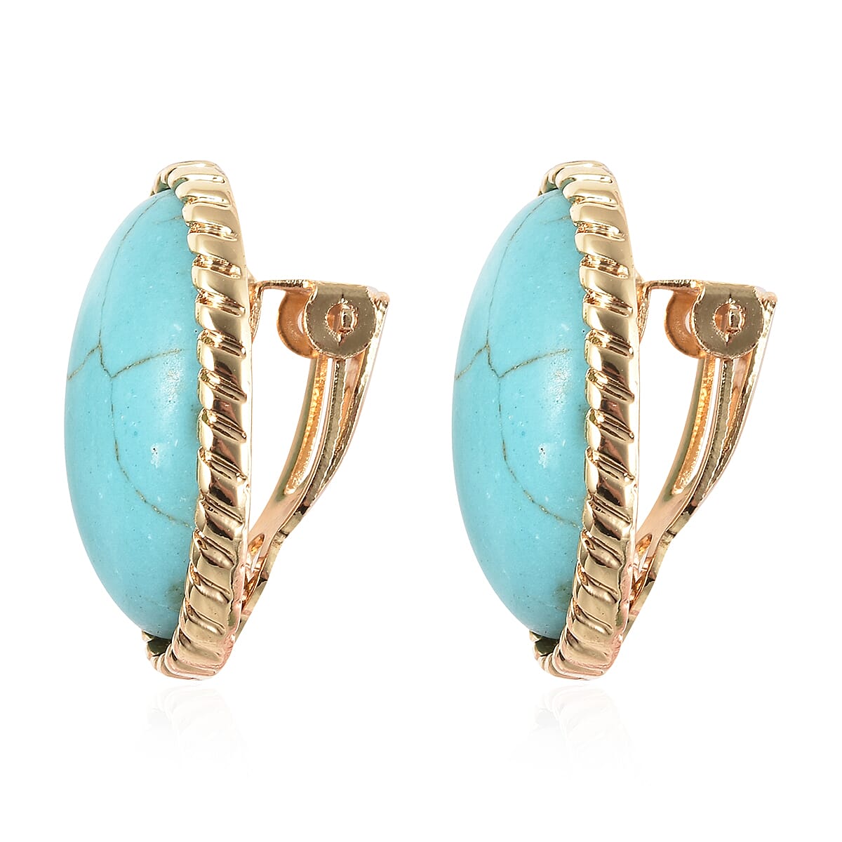Blue Howlite French Clip Earrings in Yellow Gold Tone