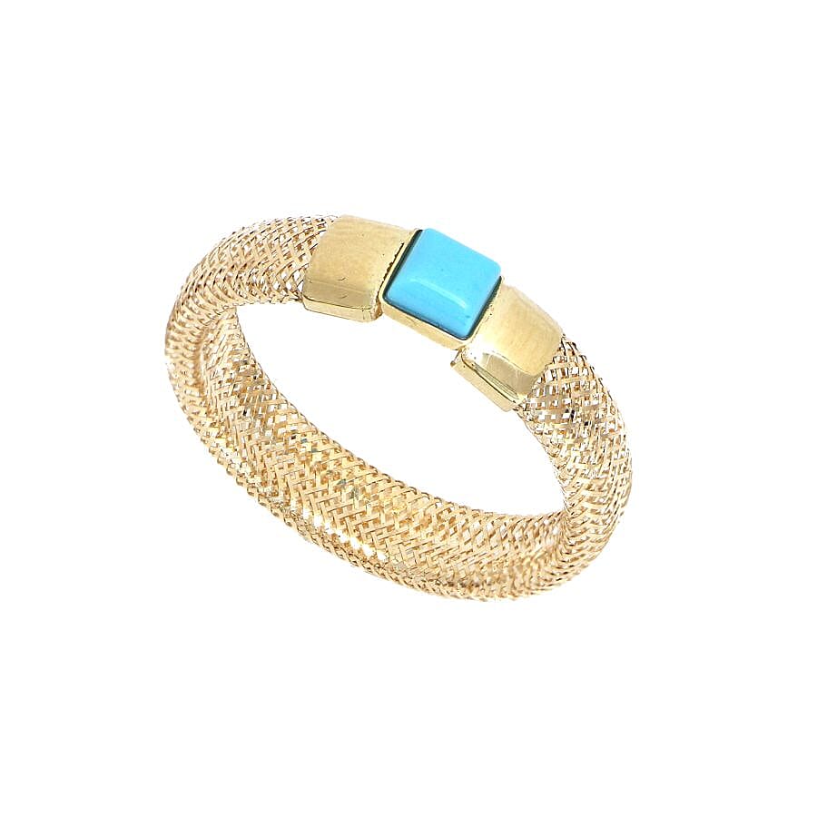Italian Made 9K Yellow Gold Turquoise Adjustable Mesh Ring (Size Medium) (Size M to S)