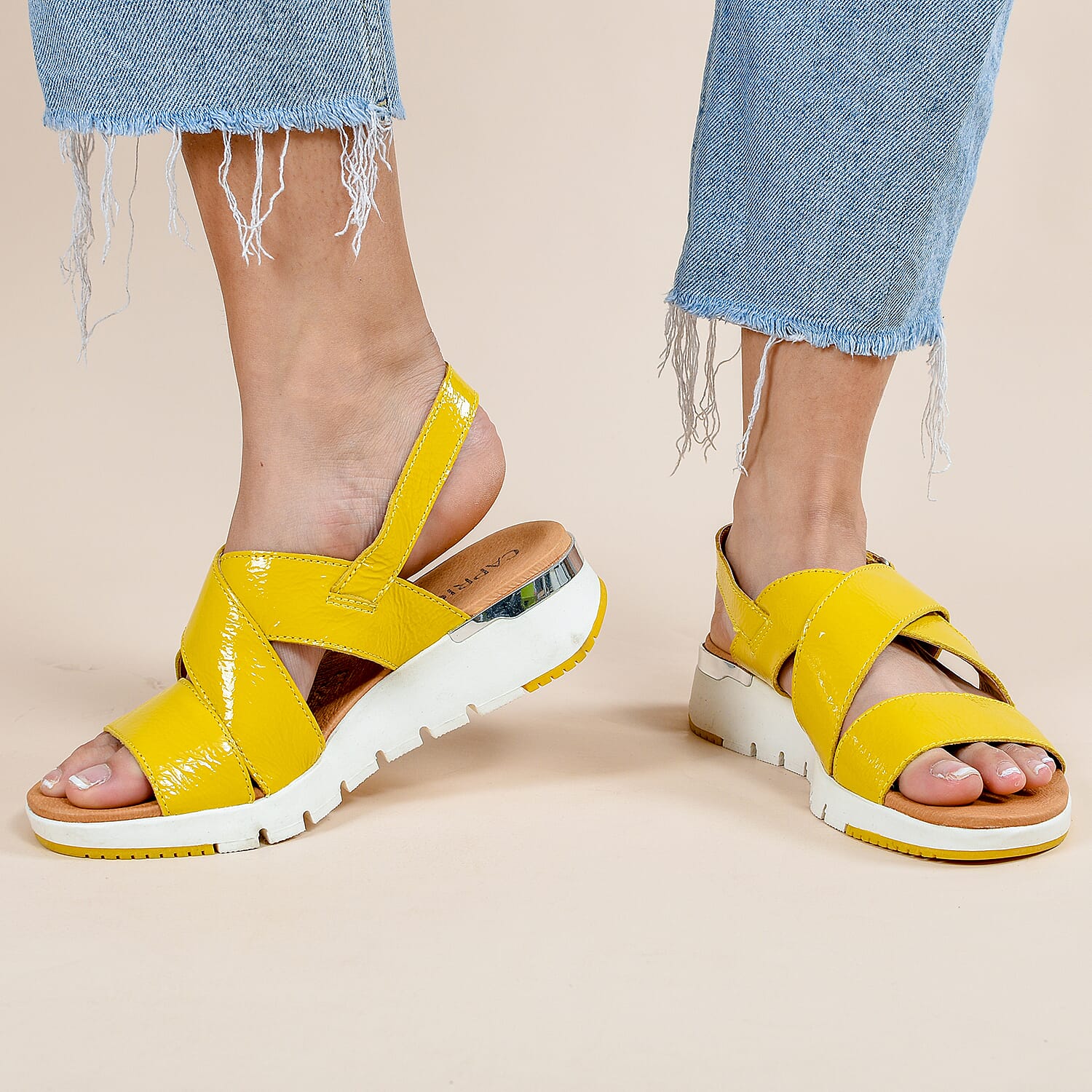 CAPRICE Lemon Crisscross Straps Wedge Heel Sandals (Size 4) -Yellow