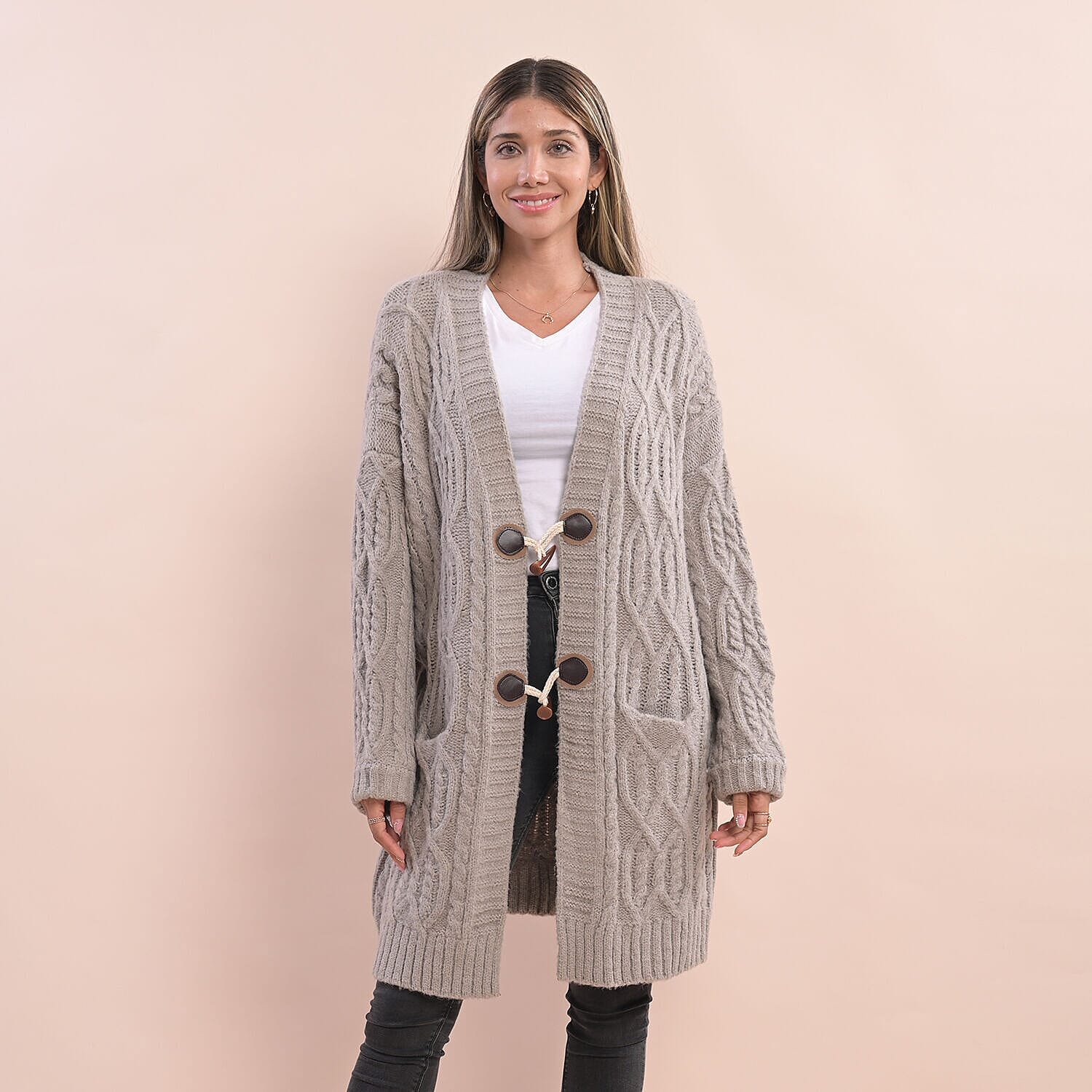 LA MAREY Long Sweater Cardigan with Buttons (80x60 Cm) - Grey