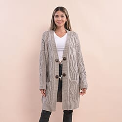 LA MAREY Long Sweater Cardigan with Buttons (80x60 Cm) - Grey