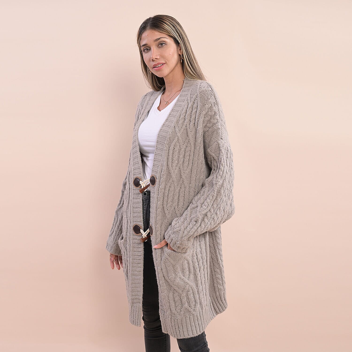 LA MAREY Long Sweater Cardigan with Buttons (80x60 Cm) - Grey