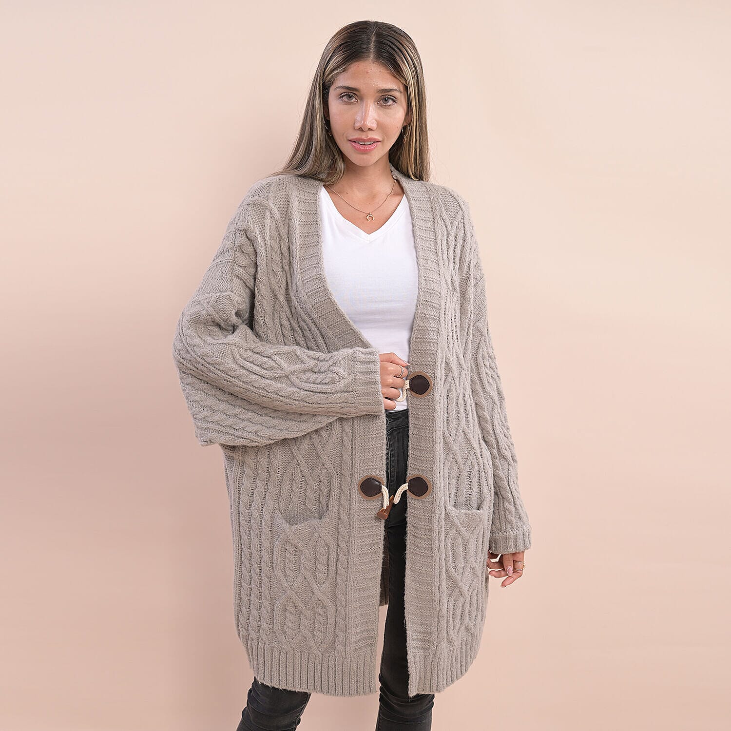 LA MAREY Long Sweater Cardigan with Buttons (80x60 Cm) - Grey