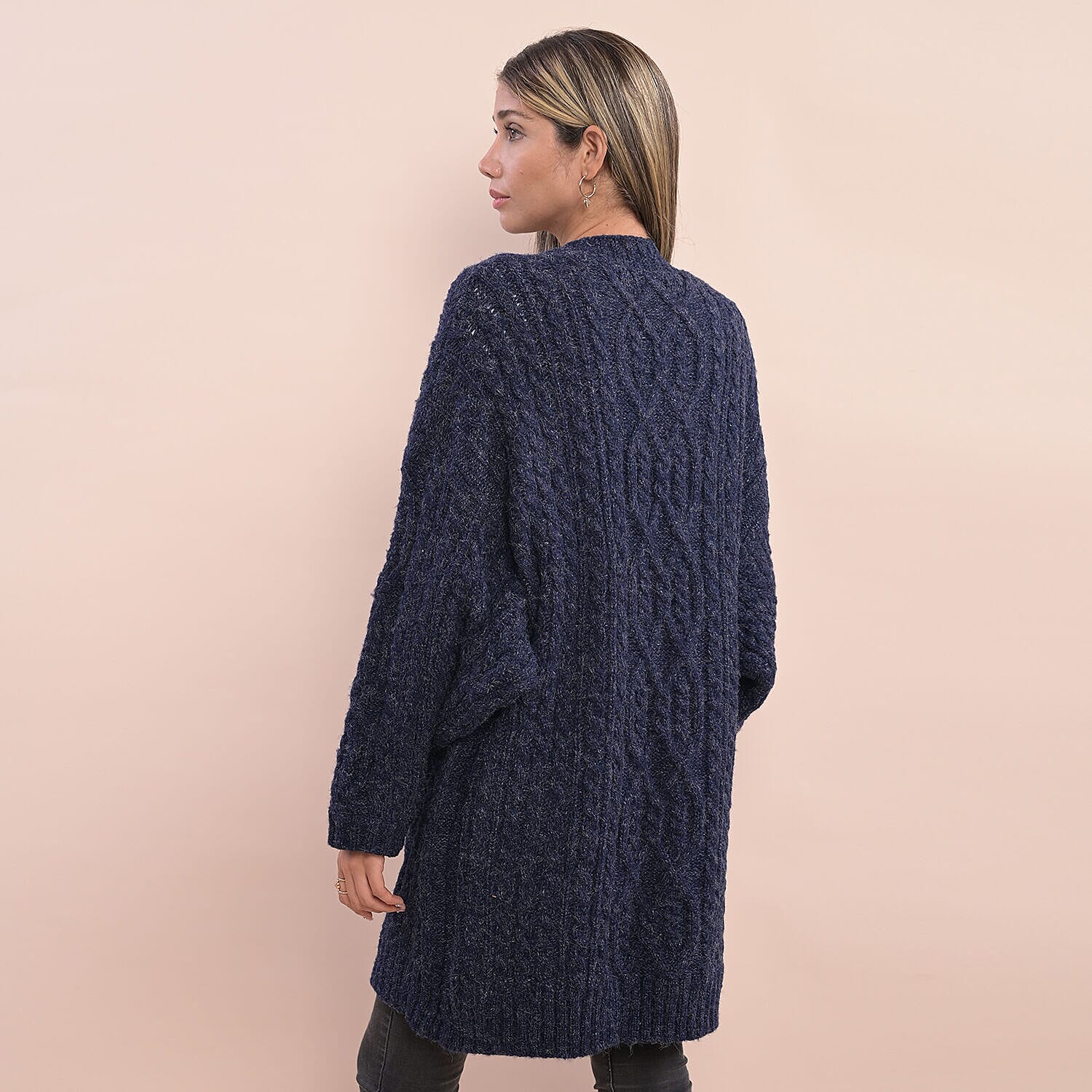 LA MAREY Long Sweater Cardigan with Buttons (80x60 Cm) - Navy