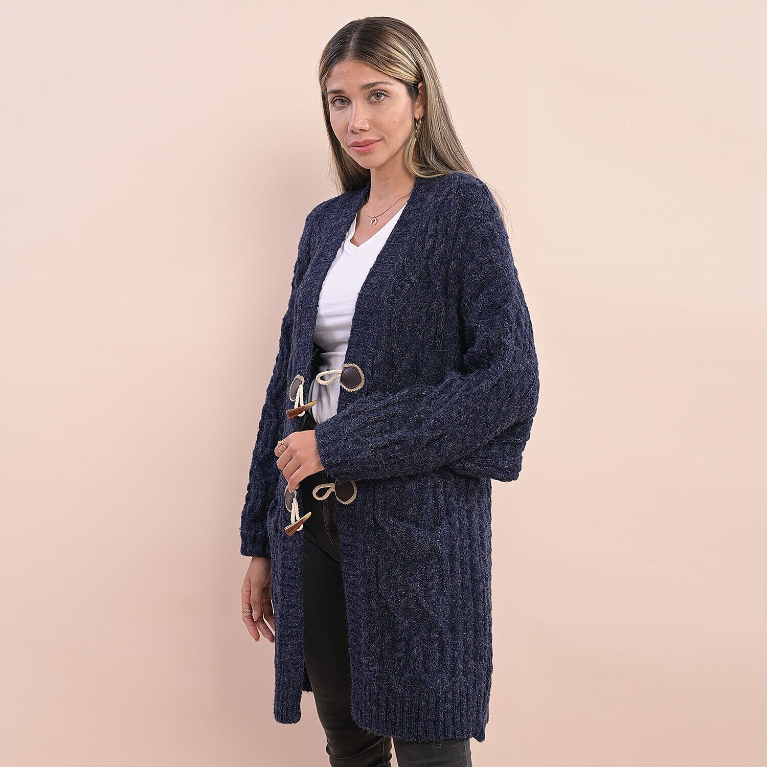 LA MAREY Long Sweater Cardigan with Buttons (80x60 Cm) - Navy
