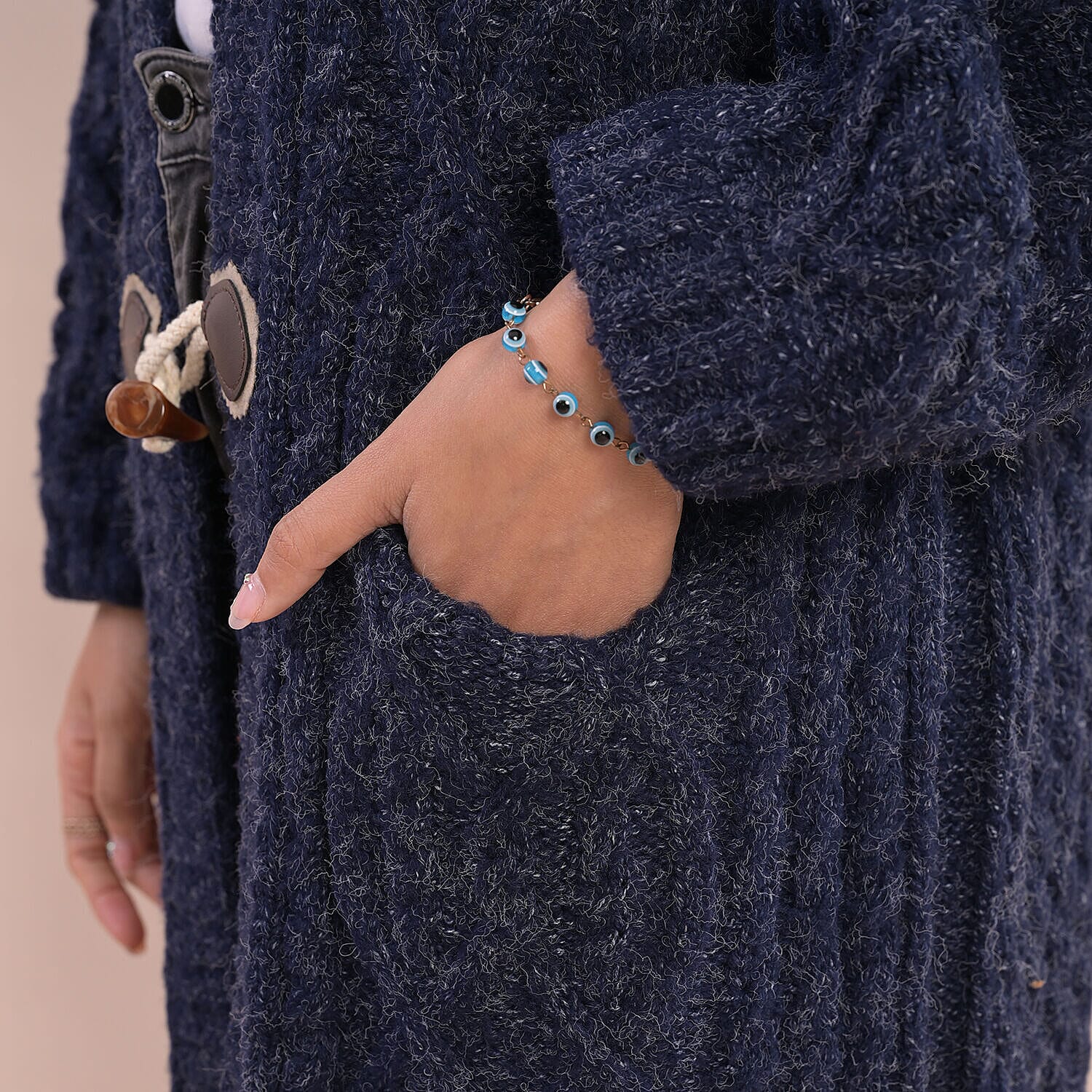 LA MAREY Long Sweater Cardigan with Buttons (80x60 Cm) - Navy