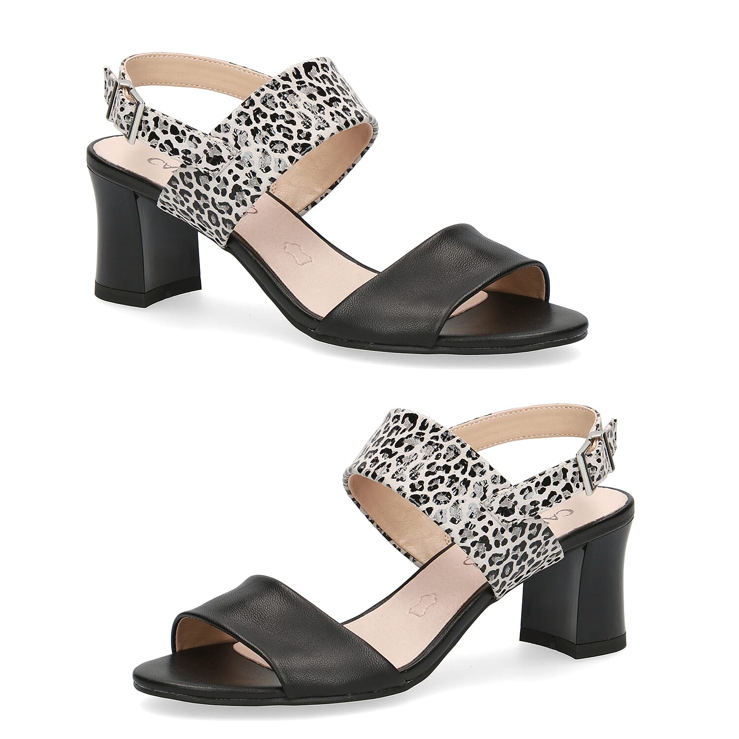 CAPRICE Animal Print Heel Sandals (Size 6.5) - Black Leo