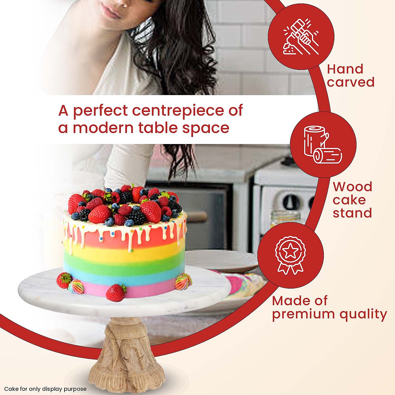 Handmade Marble Cake Stand with Wooden Base