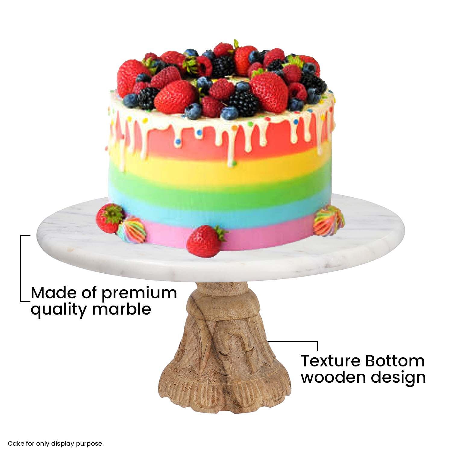 Handmade Marble Cake Stand with Wooden Base