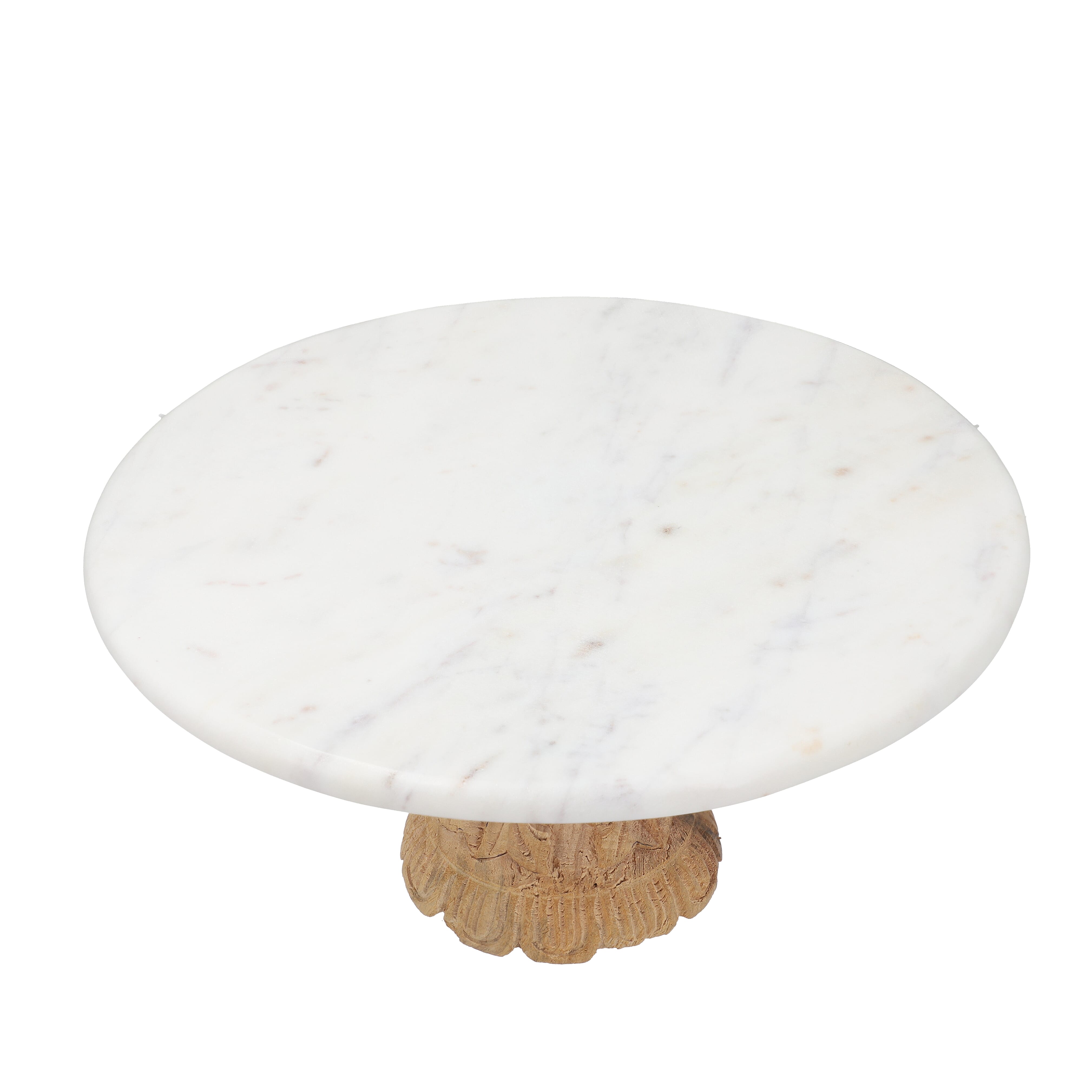 Handmade Marble Cake Stand with Wooden Base