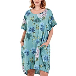 Nova of London - Floral High Low Linen Two Pocket Dress (Size 8-18) - Mint Green