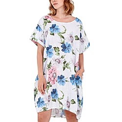 Nova of London - Floral High Low Linen  Two Pocket Dress (Size 8-18) - White