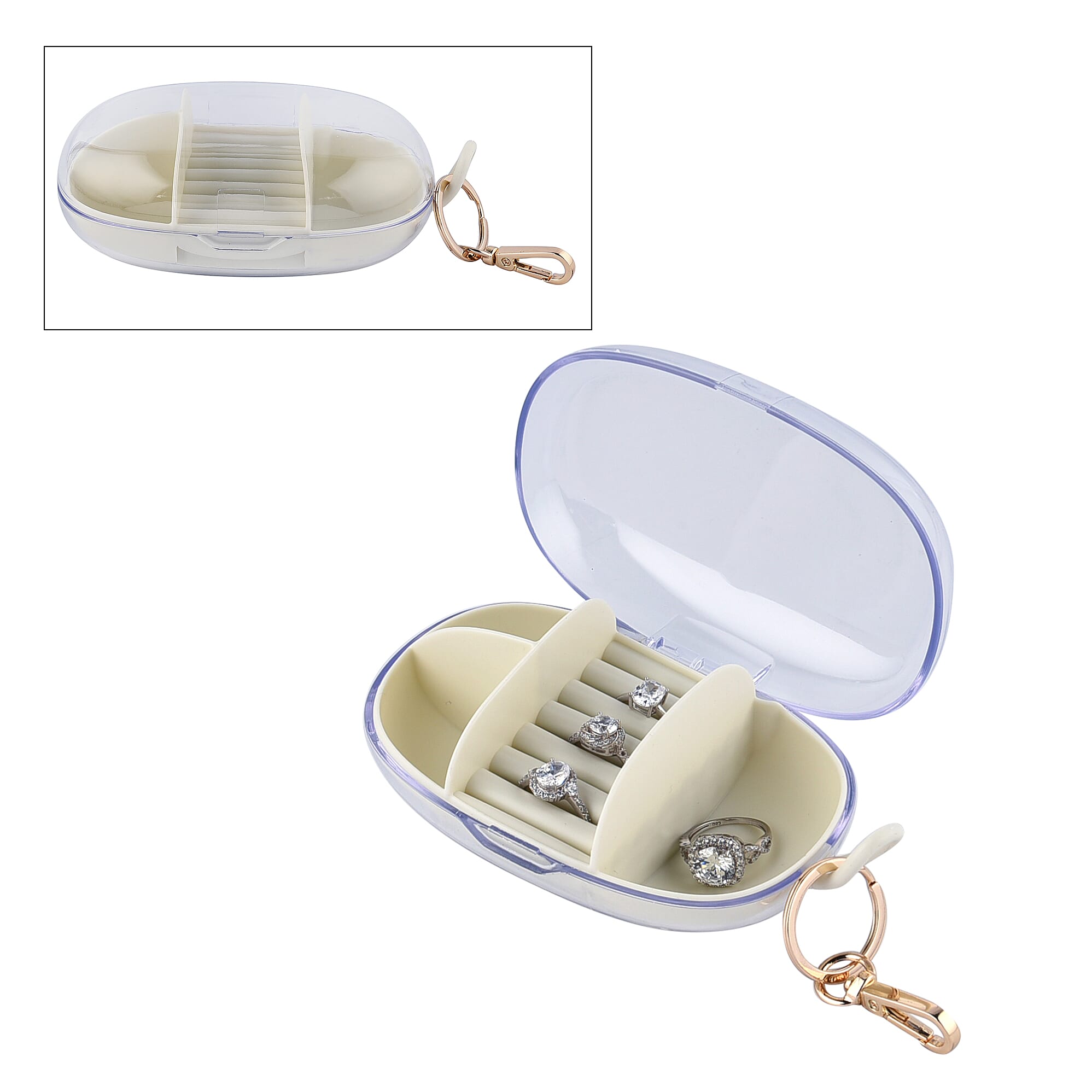 Travel plastic jewelry organizer with a detachable hook 