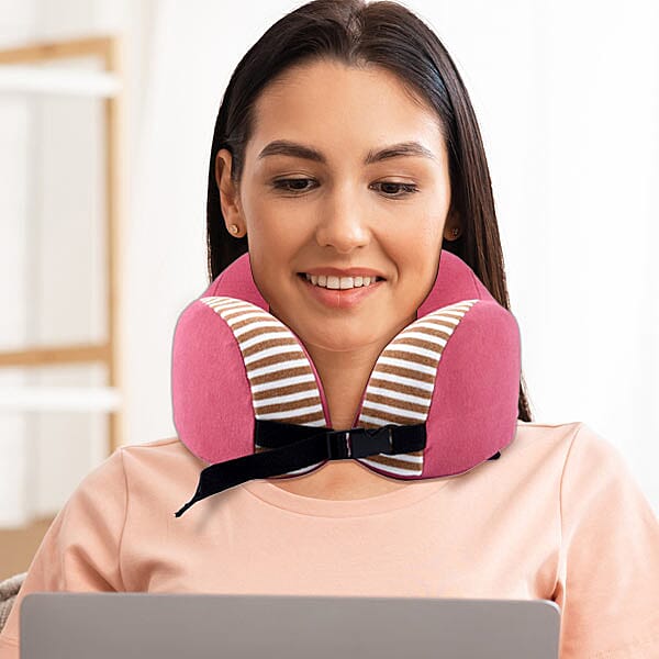 Comfy Neck Pillow with Buckle Closure (Size 22 Cm) - Pink