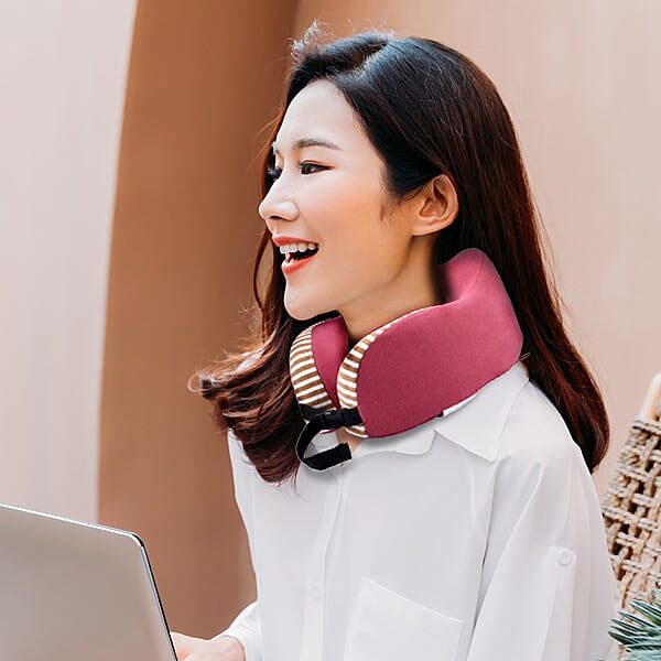 Comfy Neck Pillow with Buckle Closure (Size 22 Cm) - Pink