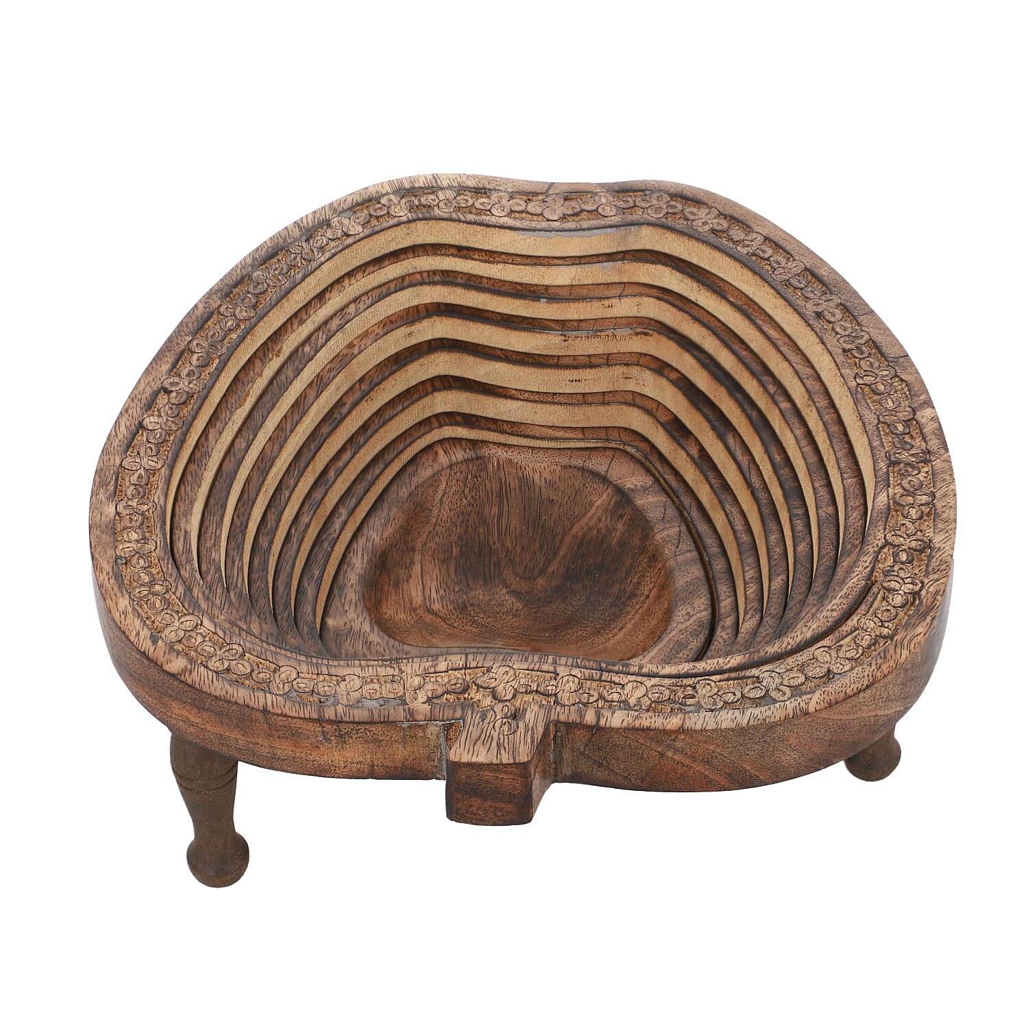 Wooden Carved Apple Shape Spring Tray with Small Legs (Size 25x24 Cm)