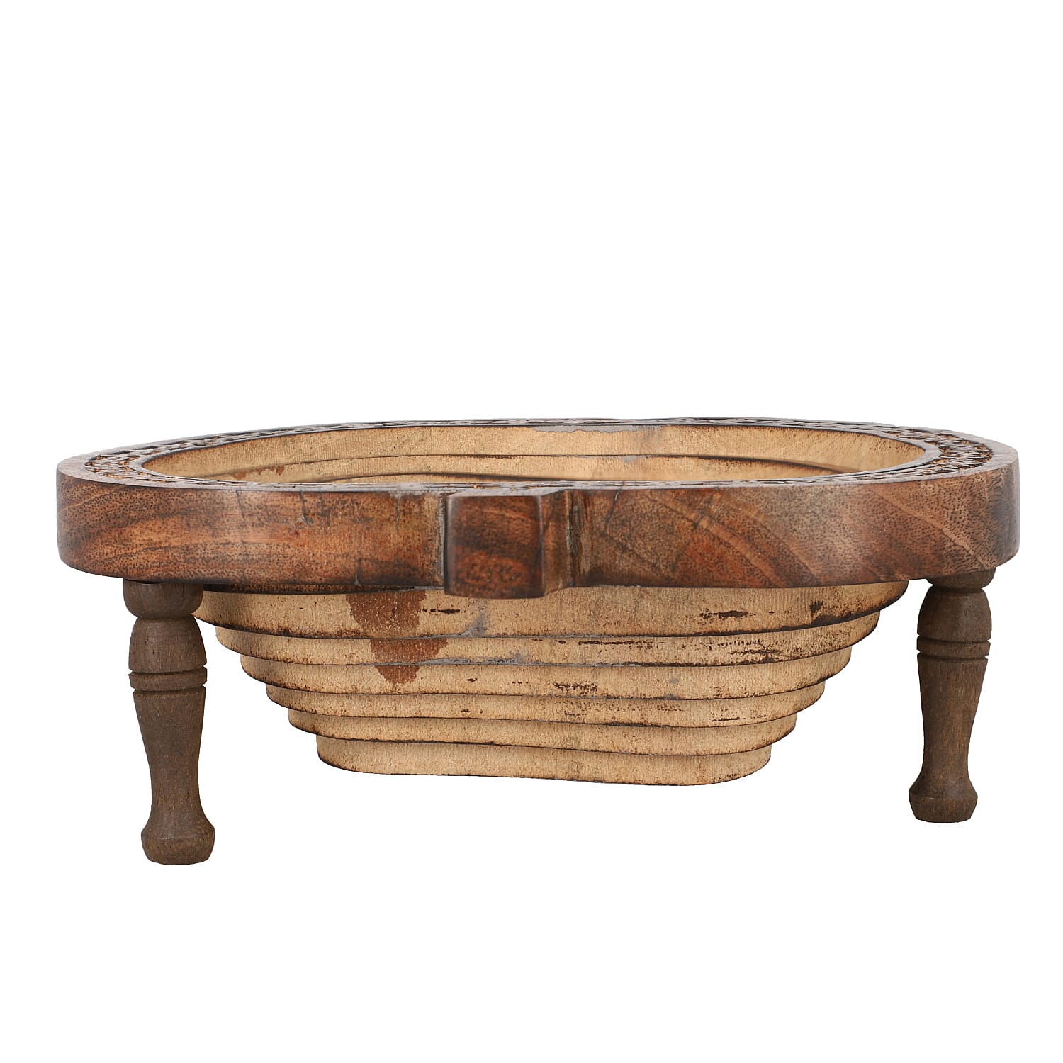 Wooden Carved Apple Shape Spring Tray with Small Legs (Size 25x24 Cm)