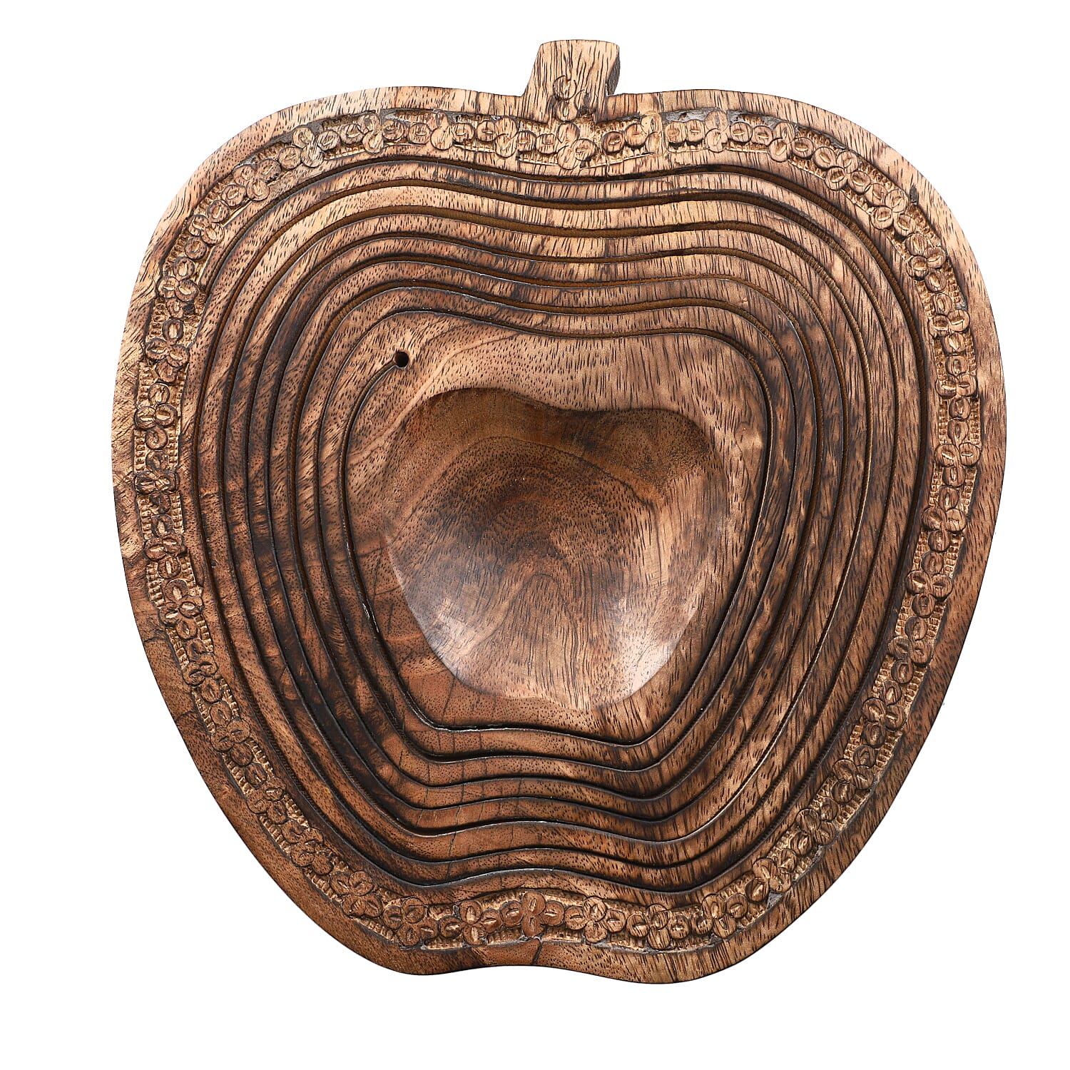 Wooden Carved Apple Shape Spring Tray with Small Legs (Size 25x24 Cm)
