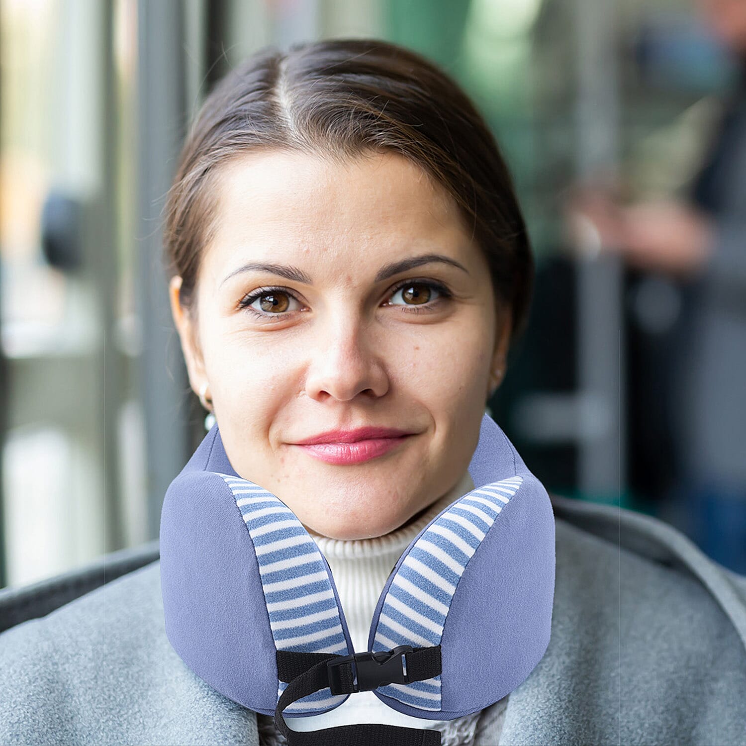 Comfy Neck Pillow with Buckle Closure - Blue