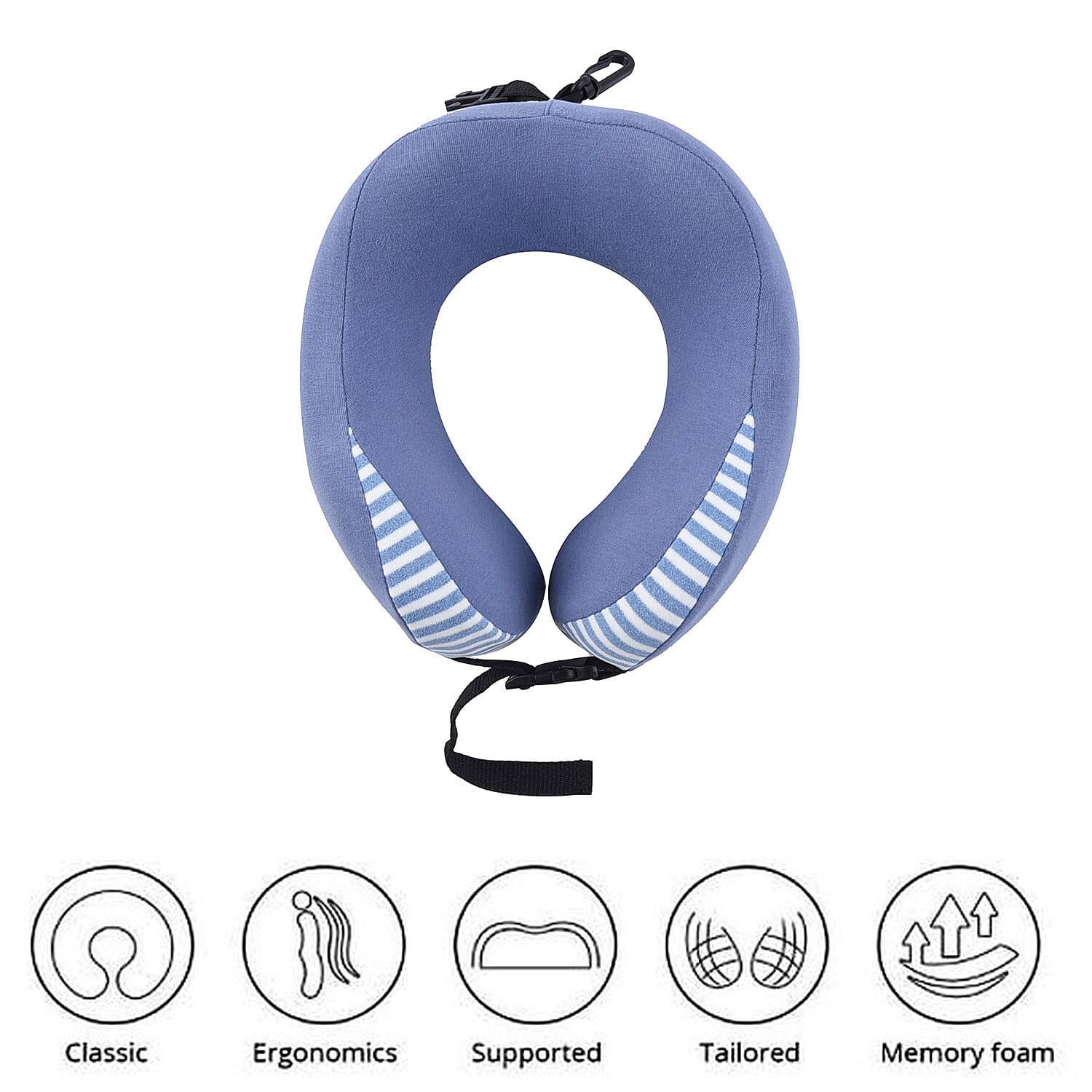 Comfy Neck Pillow with Buckle Closure - Blue