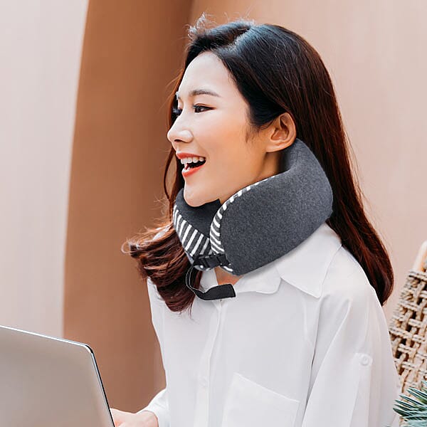 Memory Foam Neck Pillow with Buckle Closure (Size 22 Cm) - Grey