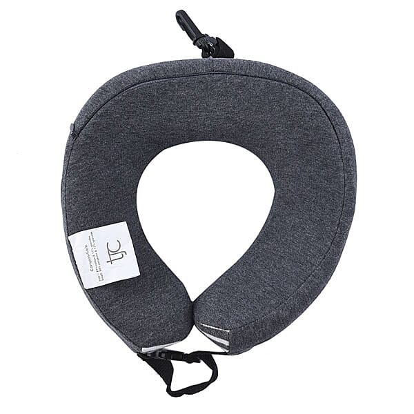 Memory Foam Neck Pillow with Buckle Closure (Size 22 Cm) - Grey
