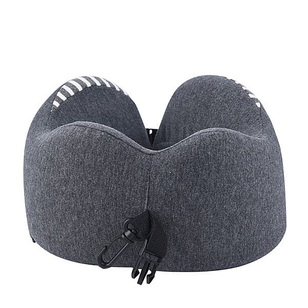 Memory Foam Neck Pillow with Buckle Closure (Size 22 Cm) - Grey