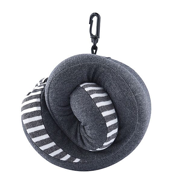 Memory Foam Neck Pillow with Buckle Closure (Size 22 Cm) - Grey