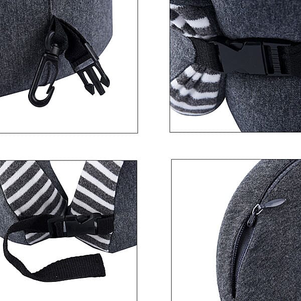 Memory Foam Neck Pillow with Buckle Closure (Size 22 Cm) - Grey