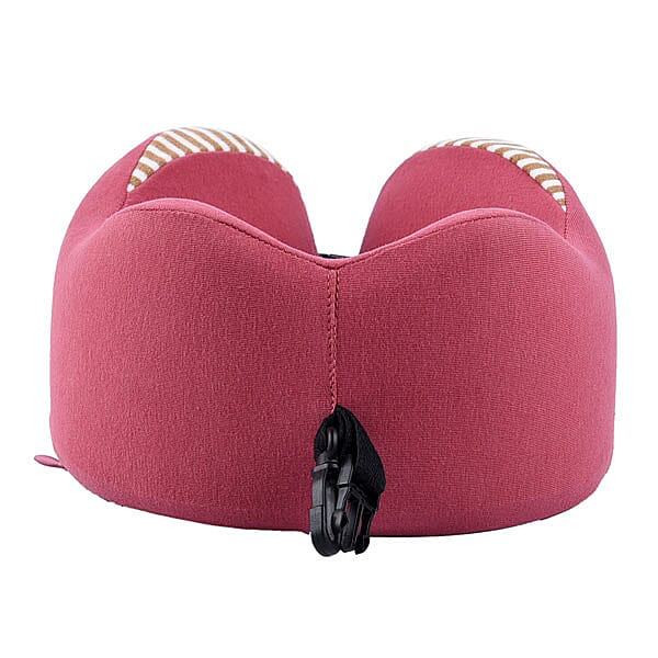 Memory Foam Neck Pillow with Buckle Closure (Size-22 Cm) - Pink