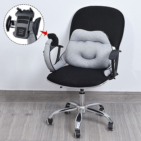 Multi Function Back Support Cushion with Mobile Phone Holder (Size 33x50Cm) - Grey