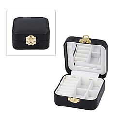 Stylish LED Light Mirror Jewellery Box wih Lock  Size 10x10x5 Cm - Black