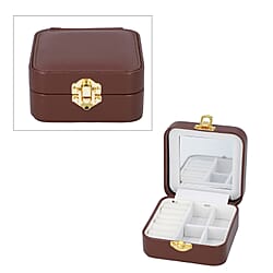 Stylish LED Light Mirror Jewellery Box wih Lock  Size 10x10x5 Cm - Brown