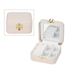 Stylish LED Light Mirror Jewellery Box wih Lock  Size 10x10x5 Cm - Cream