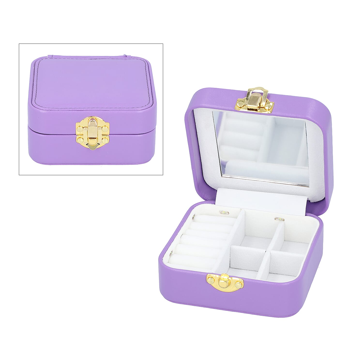 Stylish LED Light Mirror Jewellery Box with Lock (Size 10x10x5 Cm) - Purple
