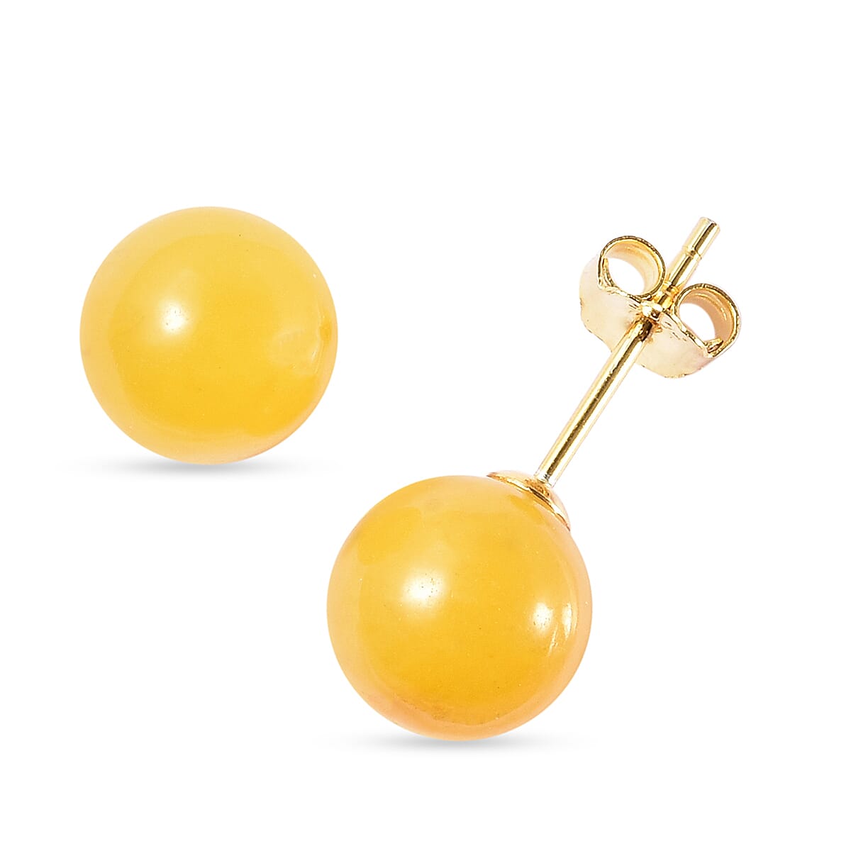 Honey Jade Stud Earrings (with Push Back) in Yellow Gold Overlay Sterling Silver 8.50 Ct.
