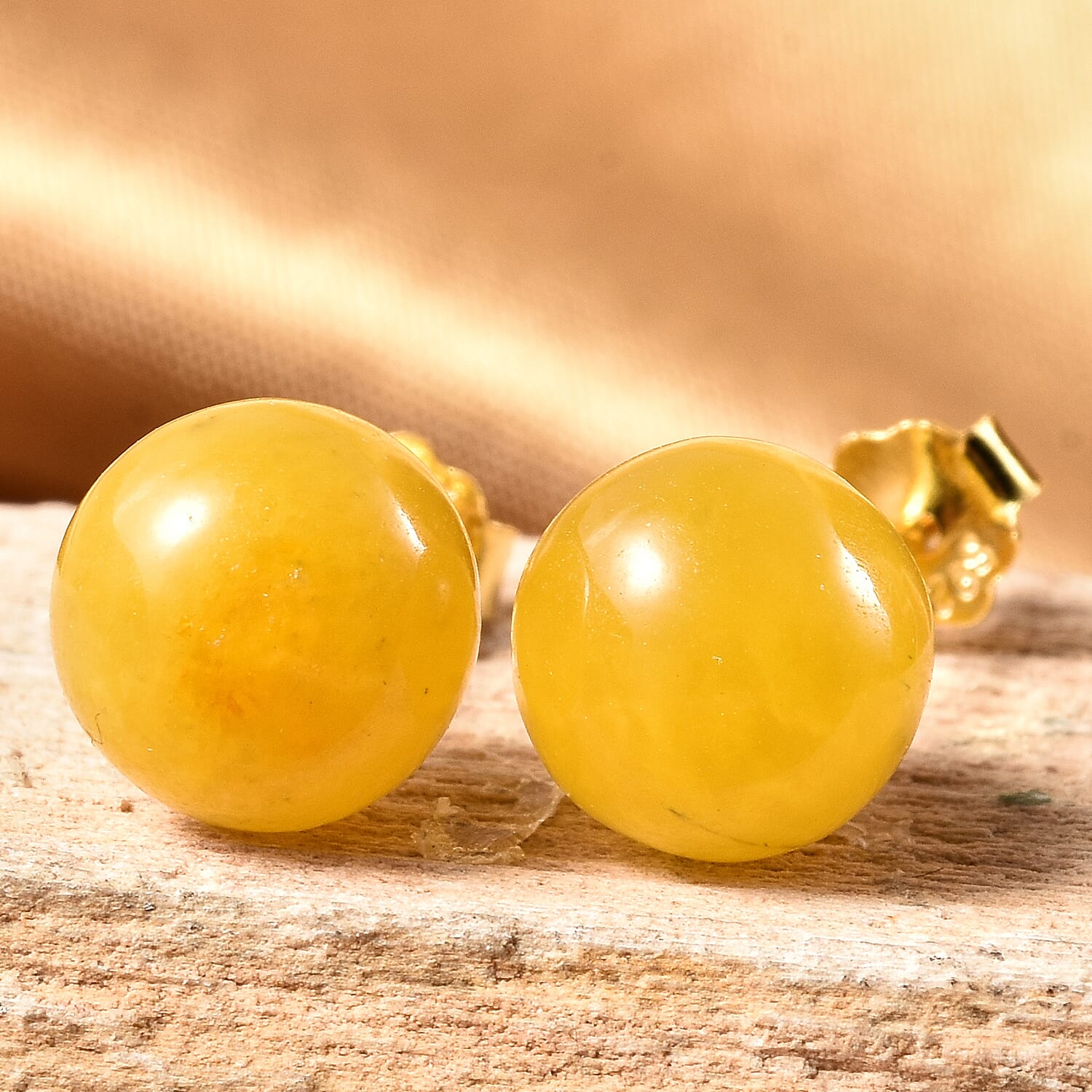 Honey Jade Stud Earrings (with Push Back) in Yellow Gold Overlay Sterling Silver 8.50 Ct.