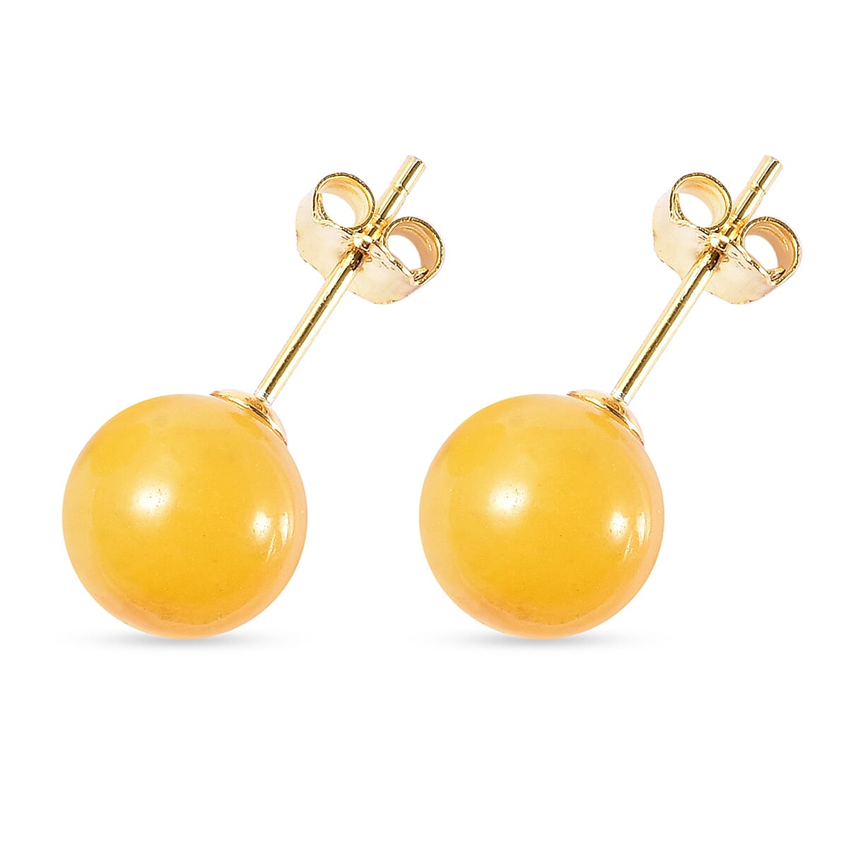 Honey Jade Stud Earrings (with Push Back) in Yellow Gold Overlay Sterling Silver 8.50 Ct.