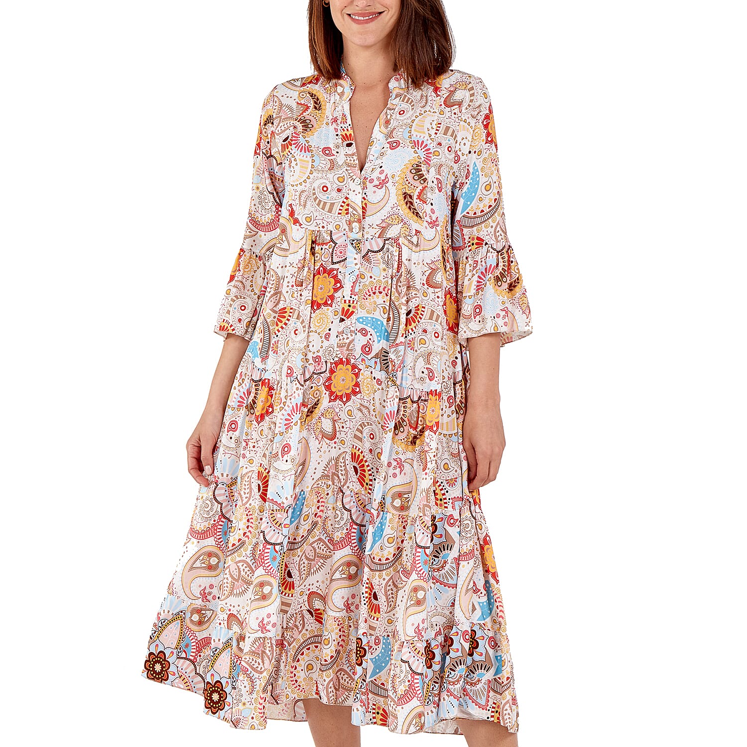 Nova of London - Viscose Paisley Print Midi Dress (Size 8-20) - Beige