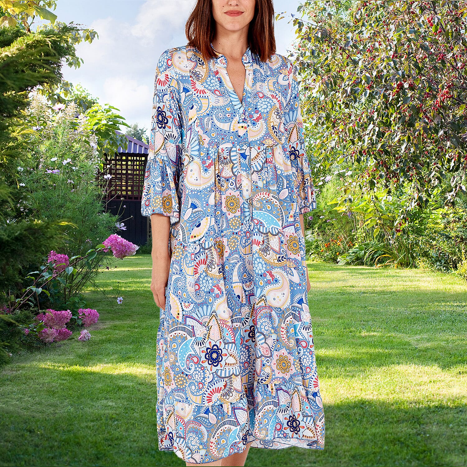 Nova of London - Viscose Paisley Print Midi Dress (Size 8-20) - Blue