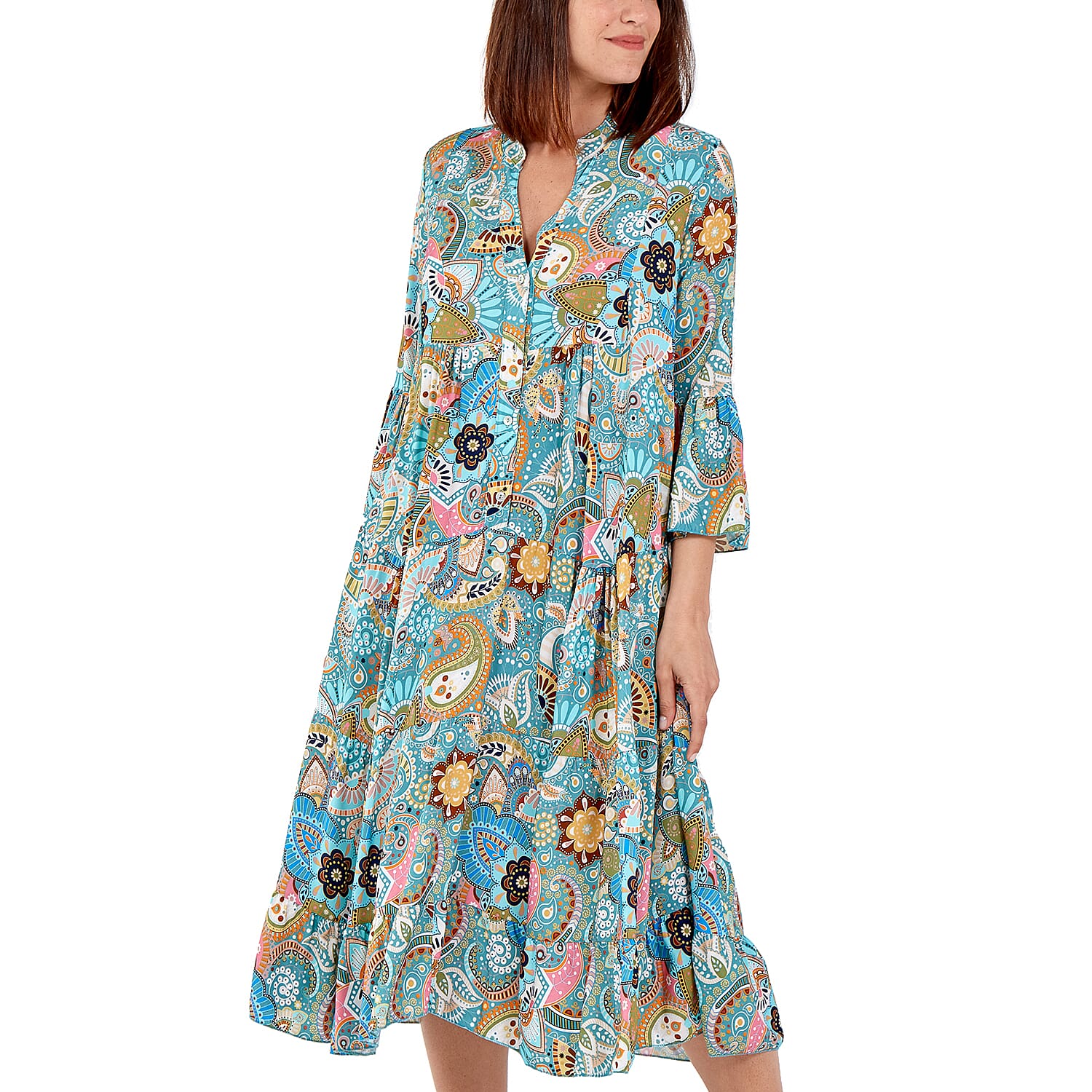 Nova of London - Viscose Paisley Print Midi Dress (Size 8-20) - Teal