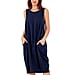 Nova of London Round Neck Two Pocket Cotton and 50 Linen Dress - Navy