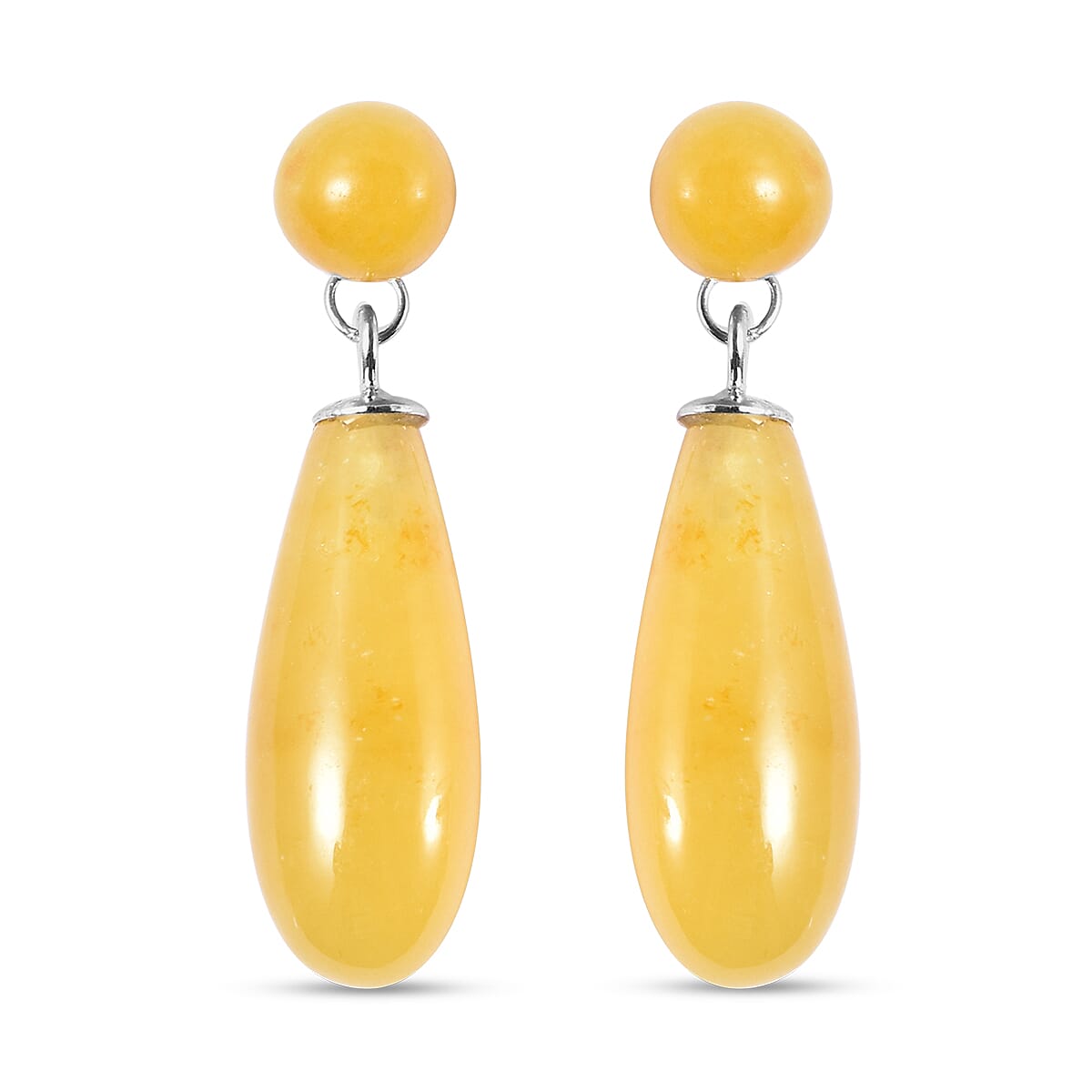 Honey Jade Dangling Earrings (with Push Back) in Rhodium Overlay Sterling Silver 27.50 Ct.