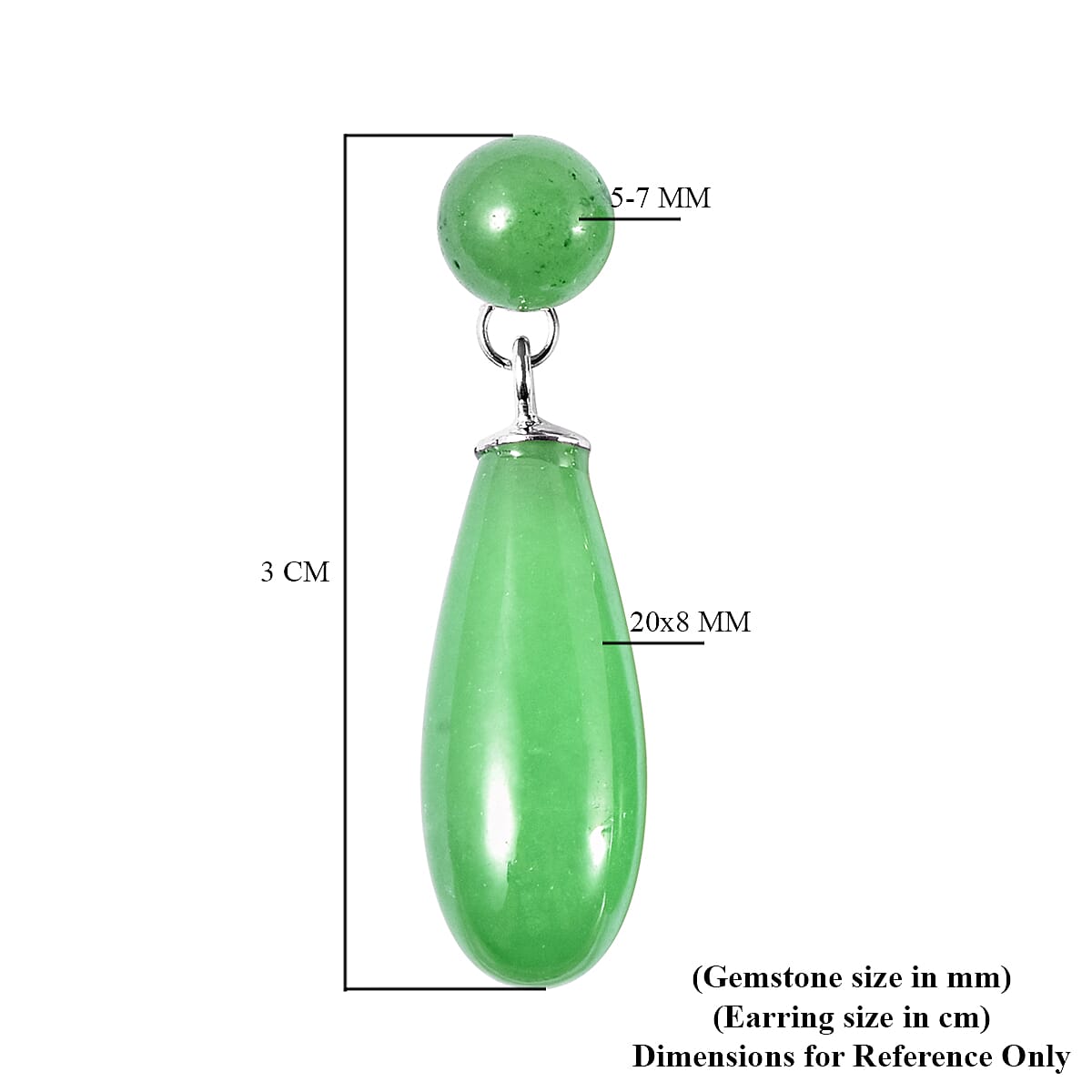 Green Jade Dangle Earrings (with Push Back) in Rhodium Overlay Sterling Silver 27.50 Ct.