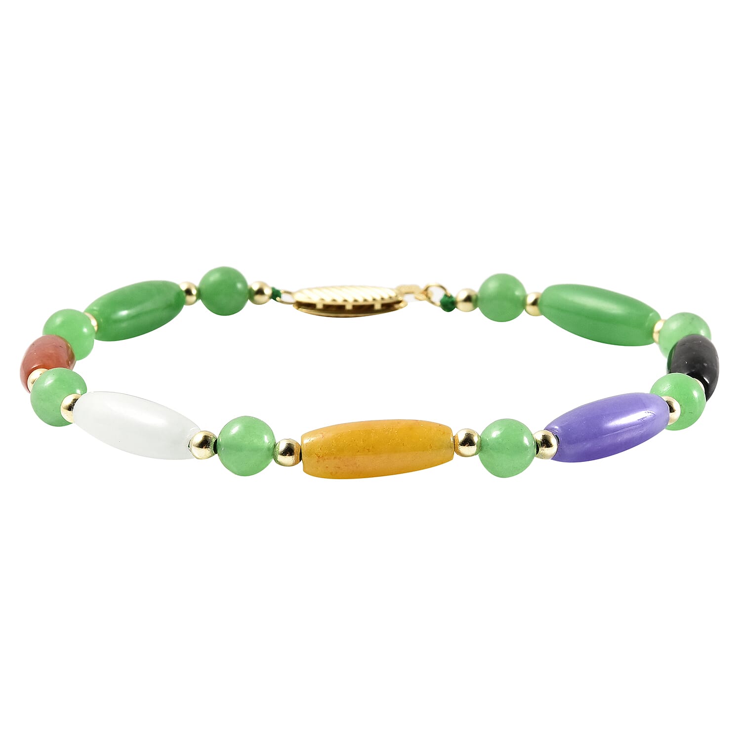 Multi Colour Jade Bracelet (Size - 7.5) in Sterling Silver